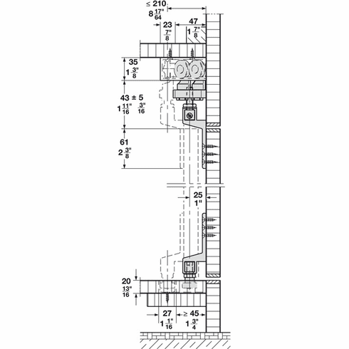 Hafele Fitting Set for Cabinets, HAWA Planfront 70, set, HAWA Planfront 70, Left hand, Item# 407.74.338, 40774338, 407-74-338