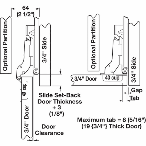 Hafele Pocket Door Component, Accuride 1234 Hinge Kit, for inset frameless door, Accuride 4180-0313-XE; 40 mm, Item# 408.24.031, 40824031, 408-24-031