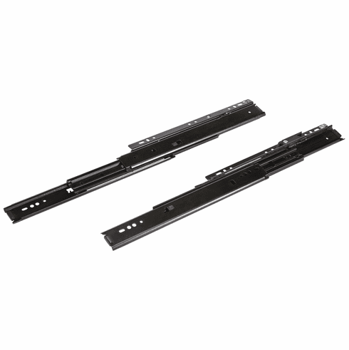 Hafele Accuride 7434 Progressive Side Mounted Slide, 1" Overtravel; 100 lbs Weight Capacity, Shop pack, black, 20" installed length, 21" extension length, 16 7/8" rail length, Item# 422.93.350, 42293350, 422-93-350