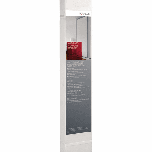 Hafele Sliding Door Retail Kit, Slido D-Line 11, with 2 m upper track, 80 kg (176 lbs) door weight; with 1 soft close, 1 track stopper, Item# 499.72.124, 49972124, 499-72-124