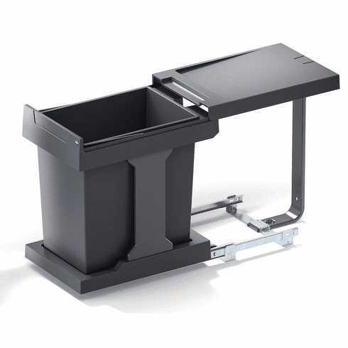 Hafele Waste Bin Pull-Out, Single Bin, Hailo Easy Cargo 20, Bin: Plastic, slate gray, cabinet width min. 300 mm, Item# 502.43.300, 50243300, 502-43-300
