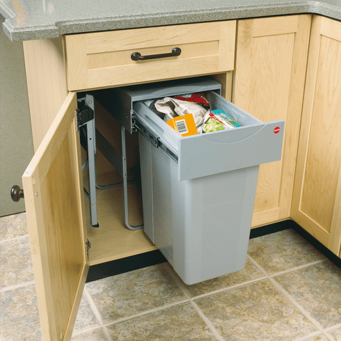 Hafele Waste Bin Pull-Out, Hailo Easy Cargo 40, Gray, 42 qt., Item# 502.43.520, 50243520, 502-43-520