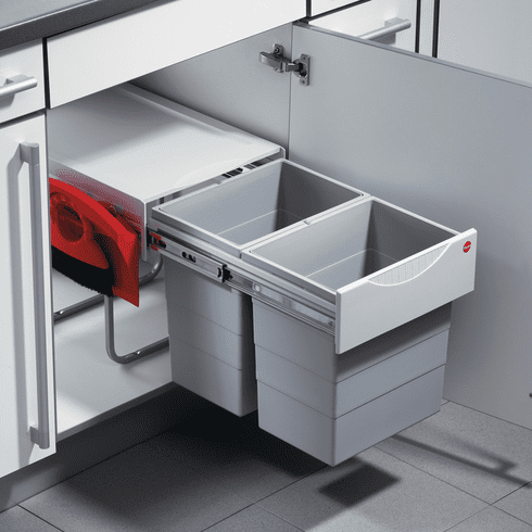 Hafele Double Waste Bin Pull-Out, Hailo Space-Saver Tandem, Gray, Item# 502.43.547, 50243547, 502-43-547