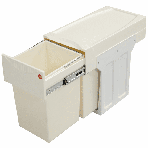 Hafele Waste Bin Pull-Out, Hailo Easy Cargo 30, Installation behind hinged doors, White, Item# 502.71.755, 50271755, 502-71-755