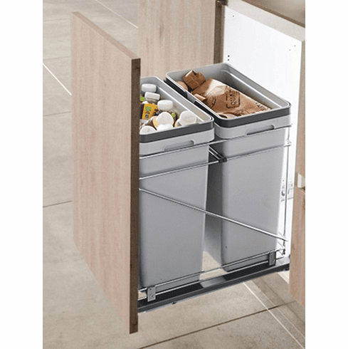 Hafele Waste Bin Pull-Out, Salice, Double, for 18" opening, model QPAM18228C, Item# 503.00.522, 50300522, 503-00-522