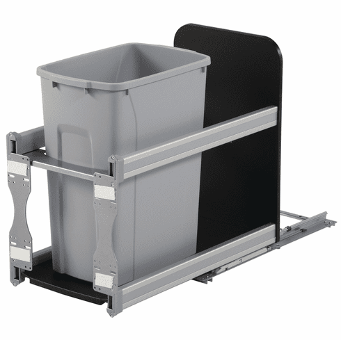 Hafele Waste Bin Pull-Out, KV Bottom Mount, Single, Undermount Slide with Soft-Close, Frosted nickel, 35 qt., height: 487 mm (19 5/32"), Item# 503.11.503, 50311503, 503-11-503