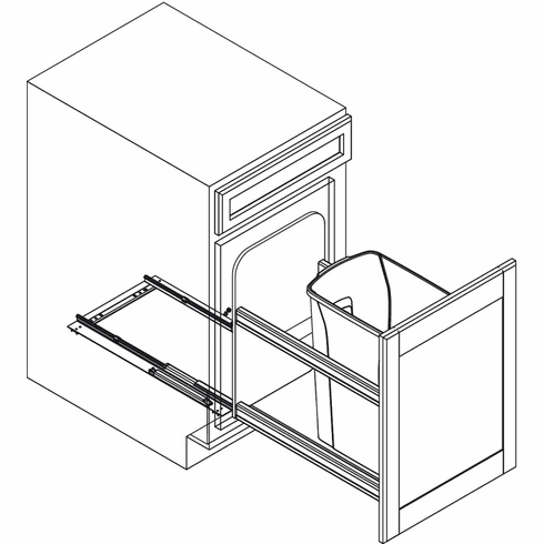 Hafele Waste Bin Pull-Out, KV Bottom Mount, Single, Undermount Slide with Soft-Close, White, 50 qt., height: 591 mm (23 9/32"), Item# 503.11.713, 50311713, 503-11-713
