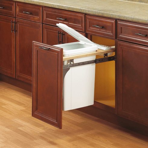 Hafele Waste Bin Pull-Out, KV Wood Frame, Side Mount, Single, Depth is 22 1/2", Capacity: 35 qt., Item# 503.12.733, 50312733, 503-12-733