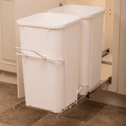 Hafele Waste Bin Pull-Out, KV Bottom Mount, Double, Ball Bearing Precision Slide with Overtravel, (W x H x D) 364 x 440 x 508 mm, capacity: 2 x 20 qt., Item# 503.12.787, 50312787, 503-12-787