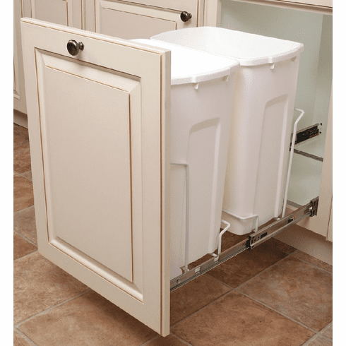 Hafele Waste Bin Pull-Out, KV Bottom Mount, Double, Ball Bearing Slide with Overtravel and Soft-Close, Frosted nickel, 2 x 35 qt., Item# 503.13.558, 50313558, 503-13-558