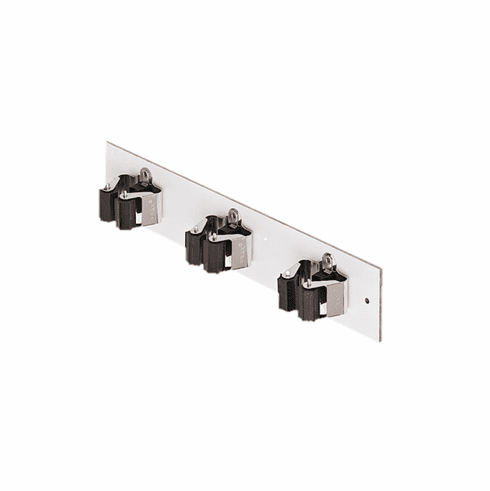 Hafele Broomstick holder, 3, 4 or 5-way, clamps fixed, dimensions (W x D x H): 330 x 58 x 60 mm, 3 clamps, Item# 520.10.741, 52010741, 520-10-741