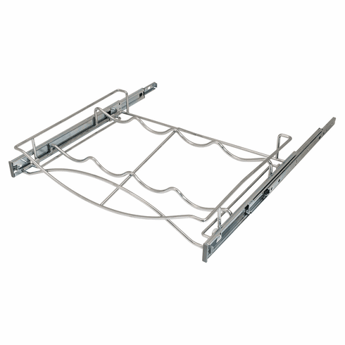 Hafele Pull-out Wine Tray, with Full Extension Slides, For interior cabinet width: (18") 457 mm; Stores 4 wine bottles, Item# 540.50.214, 54050214, 540-50-214