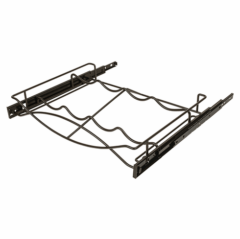 Hafele Pull-out Wine Tray, with Full Extension Slides, For interior cabinet width: (18") 457 mm; Stores 4 wine bottles; black, Item# 540.50.314, 54050314, 540-50-314