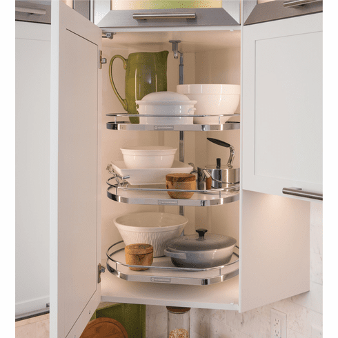 Hafele Twister Set, Melamine, Two or Three-Tray, for Upper Cabinets, Chrome/white, height 32" - 36 1/2", Item# 542.92.213, 54292213, 542-92-213