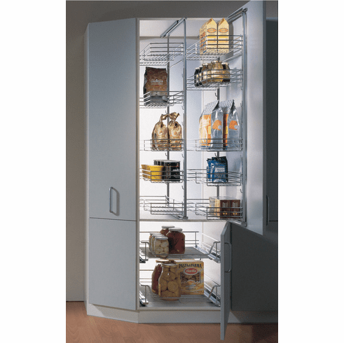 Hafele Storage Tray, Arena Plus, for 88 lbs. Weight Capacity Pantry Pull-Out and Base and Corner Units, With non-slip effect, Chrome/white, depth: 390 mm (15 3/8"), Item# 546.17.268, 54617268, 546-17-268