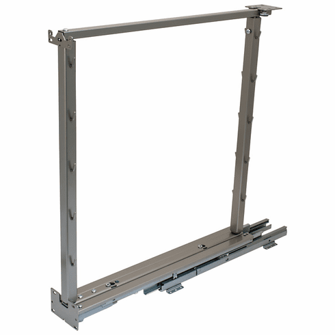 Hafele Dispensa Base Pull-Out Frame, Short Frame, 60 lbs. max with Soft Close, Height: 508  711 mm (20"  28"), 4 tray positions, champagne, Item# 546.62.835, 54662835, 546-62-835