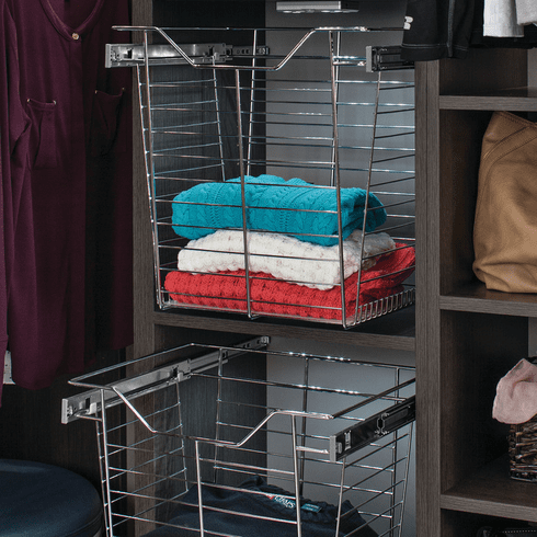 Hafele Wire Closet Basket, with Full Extension Slides, Slate, 14" x 17" x 11", with 14" slides, Item# 547.38.536, 54738536, 547-38-536