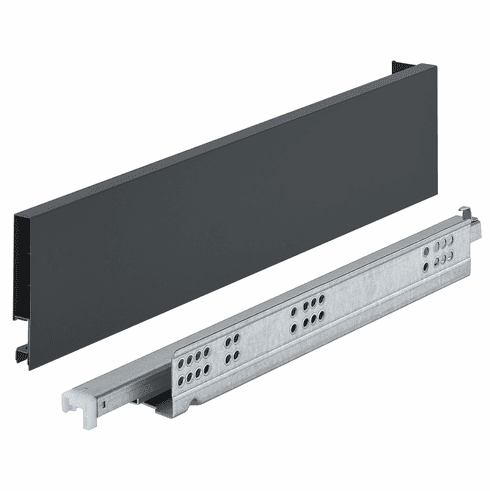 Hafele Drawer side runner system, Hafele Matrix Box Slim A, 89mm Drawer Height, (19 11/16") 500mm nominal length; anthracite, Item# 552.26.525, 55226525, 552-26-525