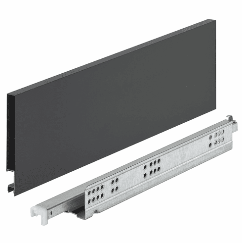Hafele Drawer Set, Hafele Matrix Box Slim A, 128mm Drawer Height, (13 3/4") 350mm nominal length; anthracite, Item# 552.27.522, 55227522, 552-27-522