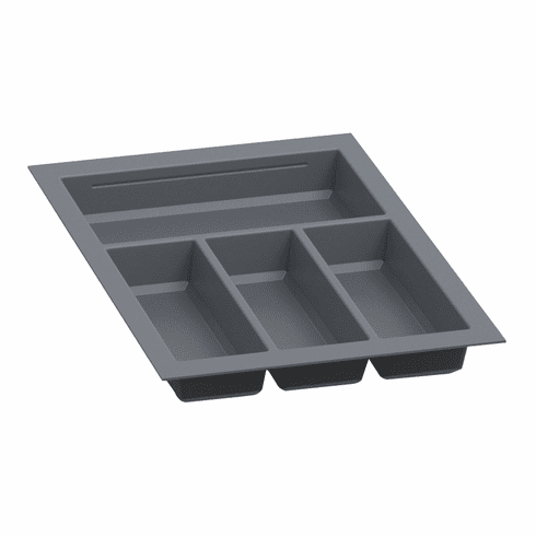 Hafele Sky Cutlery Tray, for 21" and 21 11/16" Deep Drawer, Plastic, slate gray; trimmable width: 310 - 350 mm (12 3/16 - 13 3/4"), Item# 556.55.362, 55655362, 556-55-362