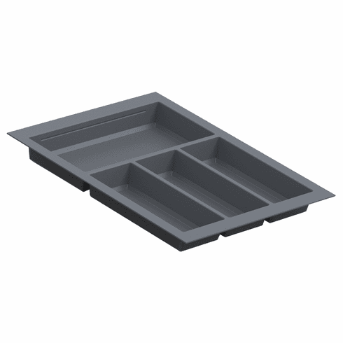 Hafele Sky Cutlery Tray, for 21" and 21 11/16" Deep Drawer, Plastic, slate gray; trimmable width: 360 - 400 mm (14 3/16 - 15 3/4"), Item# 556.55.363, 55655363, 556-55-363