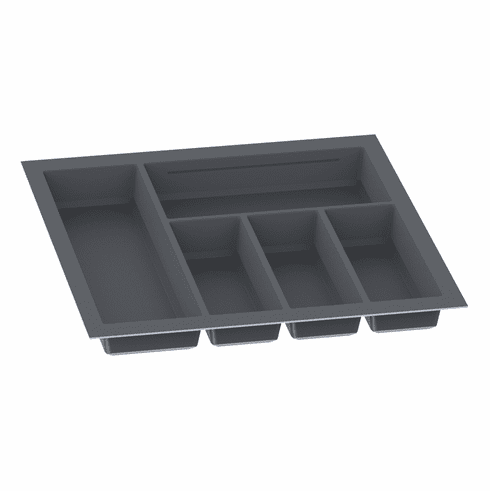 Hafele Sky Cutlery Tray, for 21" and 21 11/16" Deep Drawer, Plastic, slate gray; trimmable width: 460 - 500 mm (18 1/8 - 19 11/16"), Item# 556.55.365, 55655365, 556-55-365