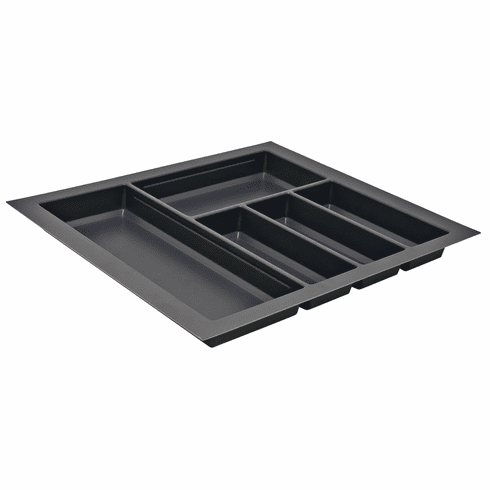 Hafele Sky Cutlery Tray, for 21" and 21 11/16" Deep Drawer, Plastic, slate gray; trimmable width: 510 - 580 mm (20 1/16 - 22 13/16"), Item# 556.55.366, 55655366, 556-55-366