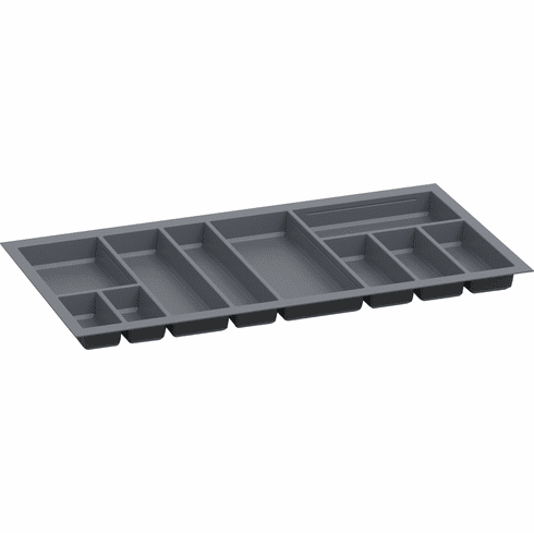 Hafele Sky Cutlery Tray, for 21" and 21 11/16" Deep Drawer, Plastic, slate gray; trimmable width: 910 - 950 mm (35 13/16 - 37 3/8"), Item# 556.55.370, 55655370, 556-55-370