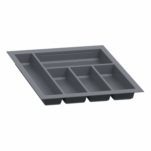 Hafele Sky Cutlery Tray, for 21" and 21 11/16" Deep Drawer, Plastic, slate gray; trimmable width: 360 - 400 mm (14 3/16 - 15 3/4"), Item# 556.55.383, 55655383, 556-55-383