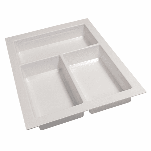 Hafele Sky Cutlery Tray, for 21" and 21 11/16" Deep Drawer, Plastic, textured white; trimmable width: 260 - 300 mm (10 1/4 - 11 13/16"), Item# 556.55.761, 55655761, 556-55-761