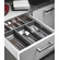 Hafele Sky Cutlery Tray, for 21" and 21 11/16" Deep Drawer, Plastic, textured white; trimmable width: 260 - 300 mm (10 1/4 - 11 13/16"), Item# 556.55.761, 55655761, 556-55-761