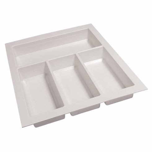 Hafele Sky Cutlery Tray, for 21" and 21 11/16" Deep Drawer, Plastic, textured white; trimmable width: 310 - 350 mm (12 3/16 - 13 3/4"), Item# 556.55.762, 55655762, 556-55-762