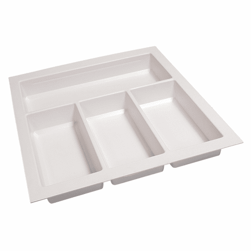 Hafele Sky Cutlery Tray, for 21" and 21 11/16" Deep Drawer, Plastic, textured white; trimmable width: 360 - 400 mm (14 3/16 - 15 3/4"), Item# 556.55.763, 55655763, 556-55-763