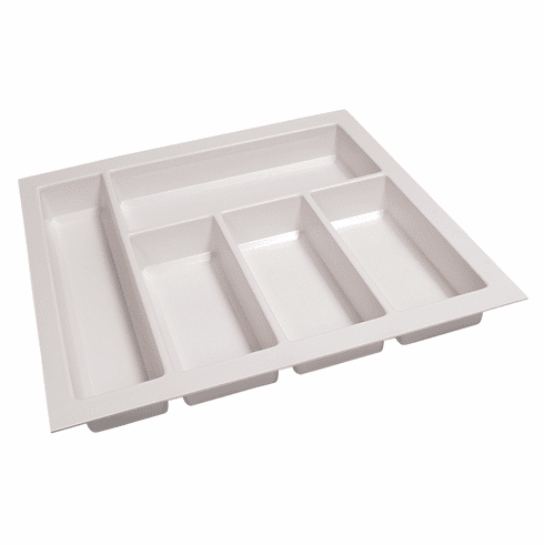 Hafele Sky Cutlery Tray, for 21" and 21 11/16" Deep Drawer, Plastic, textured white; trimmable width: 410 - 450 mm (16 1/8 - 17 11/16"), Item# 556.55.764, 55655764, 556-55-764