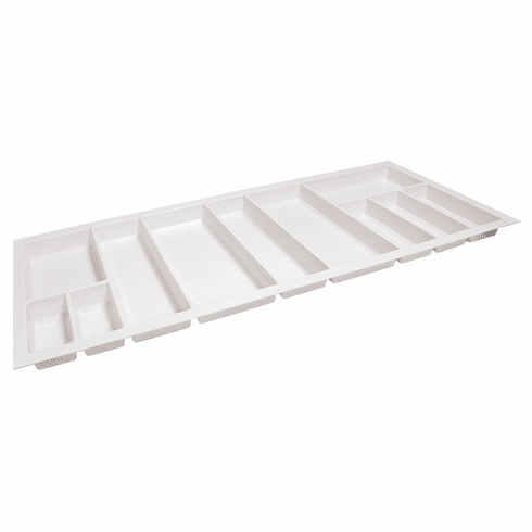 Hafele Sky Cutlery Tray, for 21" and 21 11/16" Deep Drawer, Plastic, textured white; trimmable width: 1110 - 1150 mm (43 11/16 - 45 1/4"), Item# 556.55.772, 55655772, 556-55-772