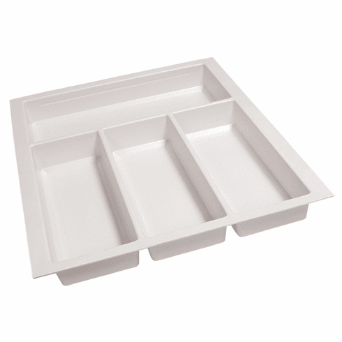 Hafele Sky Cutlery Tray, for 21" and 21 11/16" Deep Drawer, Plastic, textured white; trimmable width: 360 - 400 mm (14 3/16 - 15 3/4"), Item# 556.55.783, 55655783, 556-55-783