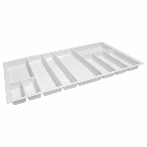 Hafele Sky Cutlery Tray, for 21" and 21 11/16" Deep Drawer, Plastic, textured white; trimmable width: 910 - 950 mm (35 13/16 - 37 3/8"), Item# 556.55.790, 55655790, 556-55-790