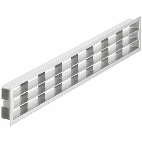 Hafele Ventilation grill, plastic, with fixing clips, with louvres, Square, Silver colored matt, 458 x 65 mm, Item# 571.77.900, 57177900, 571-77-900