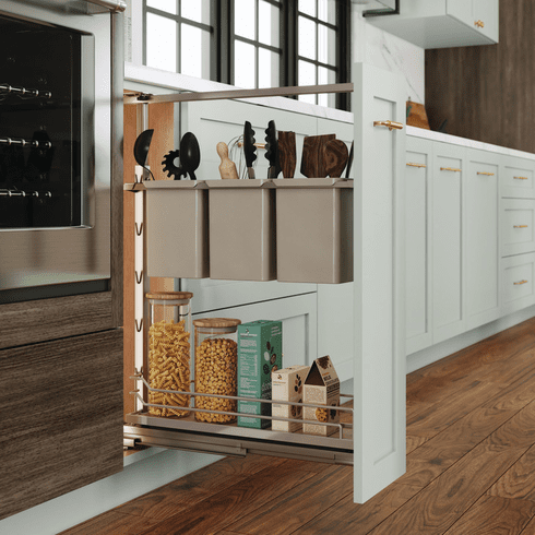 Hafele Base Pull-Out Utility Kit, Dispensa, 4 1/2" width, champagne, Item# 595.98.990, 59598990, 595-98-990