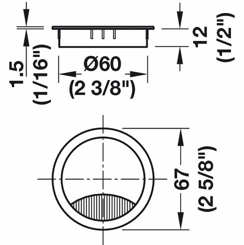 Hafele Metal Cable Grommet, Two-piece, Round, Zinc alloy, with locking mechanism of the lid, height 12 mm, for workplace organization, black, drill hole Diameter:: 60 mm, Item# 631.31.302, 63131302, 631-31-302