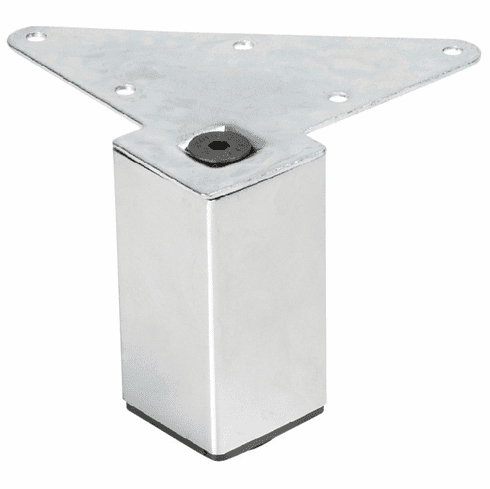 Hafele Furniture Foot, Square, Steel, polished chrome, 4" height, Item# 634.13.210, 63413210, 634-13-210