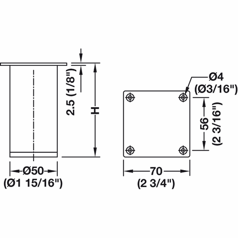 Hafele Furniture Foot, Without height adjustment, With plate, Steel, Anthracite industrial height: 150 mm, diameter: 50 mm, Item# 634.74.262, 63474262, 634-74-262