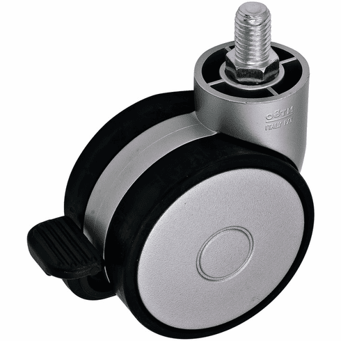 Hafele Caster, M10 Stem, Load-Bearing Capacity 110 lbs., Silver, With brake, Item# 660.31.991, 66031991, 660-31-991