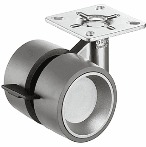 Hafele Twin Wheel Caster, Load bearing capacity 80 kg, free running, With brake and screw-on plate, Silver, with gray wheel, Item# 660.33.911, 66033911, 660-33-911