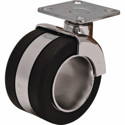 Hafele Caster, Plate Mount, Load Bearing Capacity 110 lbs., Chrome/Black, Without brake, Item# 661.24.201, 66124201, 661-24-201