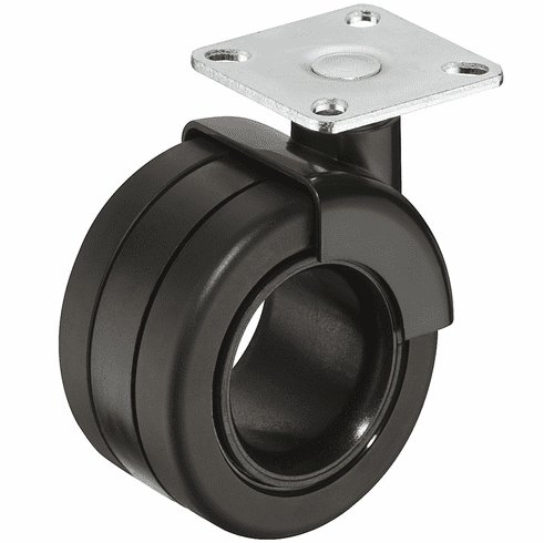 Hafele Caster, Plate Mount, Load-Bearing Capacity 110 lbs., Black/Black, free running, Without brake, Item# 661.24.301, 66124301, 661-24-301