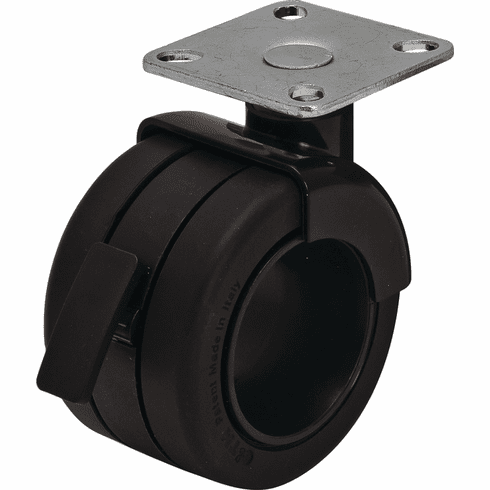 Hafele Caster, Plate Mount, Load-Bearing Capacity 110 lbs., Black/Black, free running, With brake, Item# 661.24.304, 66124304, 661-24-304