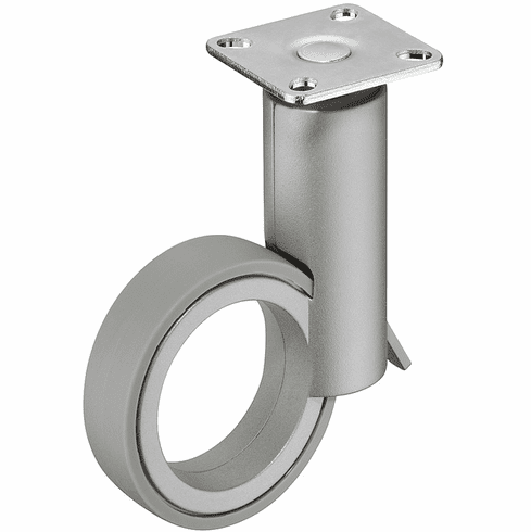 Hafele Caster, No Hub, Load Bearing Capacity 110 lbs., with screw-on plate and brake, Silver aluminum colored with gray wheel, Item# 661.88.901, 66188901, 661-88-901