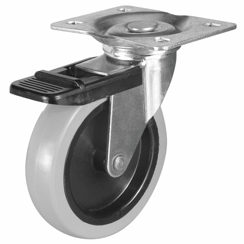 Hafele Caster, Plate Mount, with Brake, Load-Bearing Capacity 66 lbs., Wheel 100 mm, Item# 663.25.931, 66325931, 663-25-931