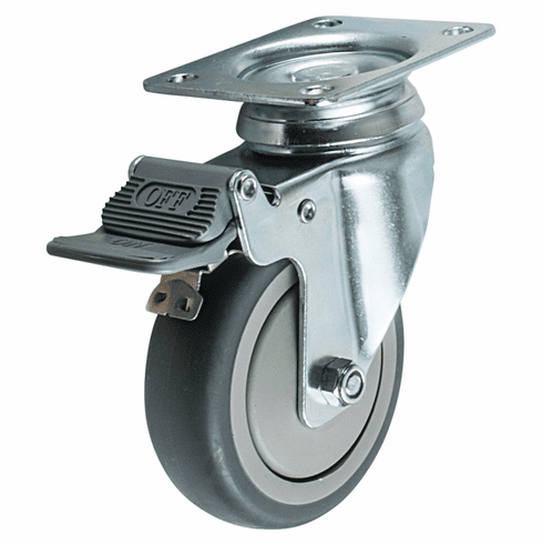 Hafele Swiveling Caster, Plate Mount, with Brake, Wheel Ø125 mm (5"), Item# 670.13.902, 67013902, 670-13-902